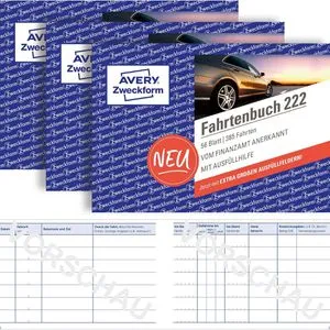 Zweckform Fahrtenbuch 222-3P, A6 quer, für PKW, vom Finanzamt anerkannt, 3 Stück à 56 Blatt