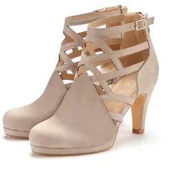 LASCANA Stiefelette beige Größe 42 - Wanderschuhe mit Cut-Outs, VEGAN und modischer Absatzhöhe von ca. 9 cm, ideal für trendbewusste Frauen.