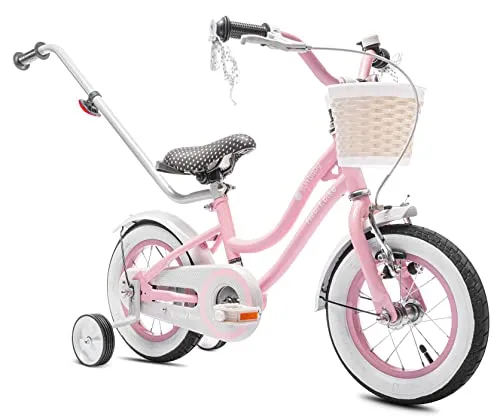 sun baby Mädchenfahrrad 12 Zoll Radgröße Heart Bike zur Auswahl, mit Abnehmbarer Schubstange, Kinderfahrrad für Mädchen von 2 bis 6 Jahre (Rosa, 12 Zoll)