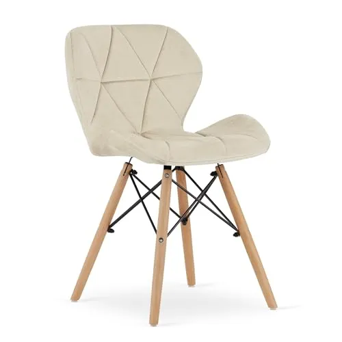 Komodee Stuhl, beige, velourgepolstert, Beine aus Buche, 2 Stück, für Wohnzimmer, Büro, Esszimmer, belastbar bis 110 kg, Maße 74x47x52,5 cm