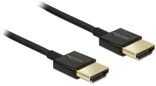Delock HDMI Anschlusskabel HDMI-A Stecker 2m Schwarz 84773 vergoldete Steckkontakte, 4K UHD, verdrillt, dreifach geschirmt