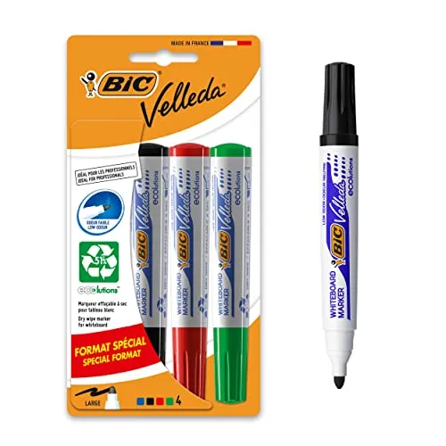 BiC Velleda Bullet Tip Whiteboard-Marker 4 Stück farblich sortiert, 1 Stück (4er Pack)