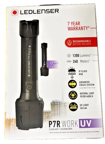 LED LENSER P7R Work UV Taschenlampe - Profi-Taschenlampe mit personalisierbaren Lichtfunktionen und UV-Licht zur Echtheitsprüfung, robust und chemikalienresistent (IP68), ideal für den Einsatz in anspruchsvollen Umgebungen.