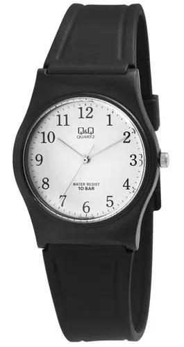 Q&Q Quarzuhr - Wasserdicht und stilvoll - Armbanduhren mit hochwertigem Quarzuhrwerk, 10 bar wasserdicht und ideal für den Alltag. Das schwarze Kunststoffarmband sorgt für hohen Tragekomfort.