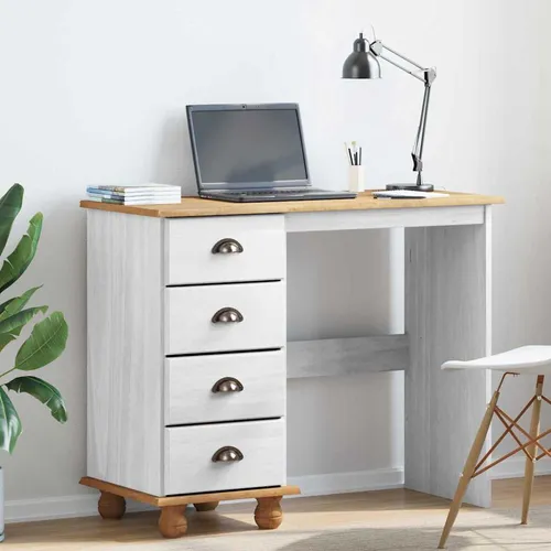 Maison Exclusive Schreibtisch ASKIM Weiß 95 x 40 x 75 cm aus massivem Kiefernholz