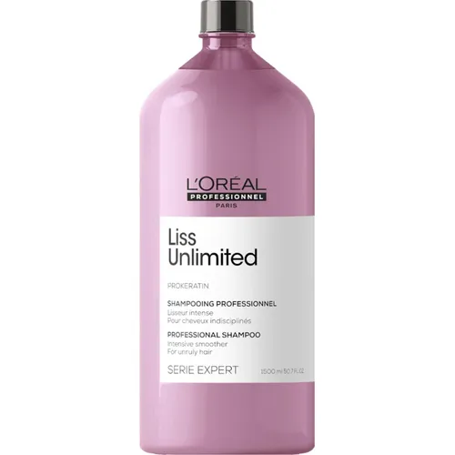 L'Oréal Professionnel Expert Liss Unlimited Shampoo 1500 ml - Shampoo für glattes Haar, speziell für krauses und widerspenstiges Haar, bietet bis zu 4 Tage Geschmeidigkeit dank Pro-Keratin und nährenden Ölen.