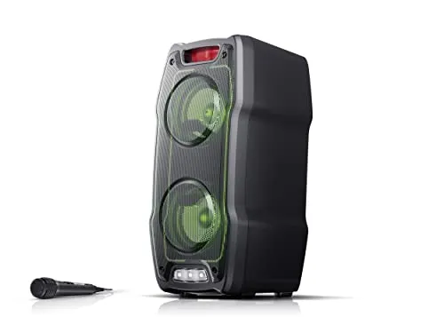 Produktbild SHARP PS-929 Bluetooth Party-Lautsprecher (180 Watt, integrierter Akku mit 13 Stunden Spielzeit, Super Bass, LED-Lichteffekte, inkl. Mikrofon), schwarz