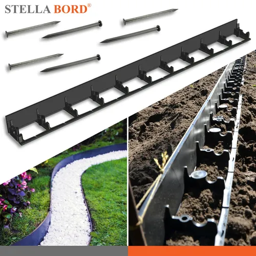 Produktbild Stella Bord Rasenkante 6x100cm Beeteinfassung Mähkante Beetumrandung & 5 Nägel