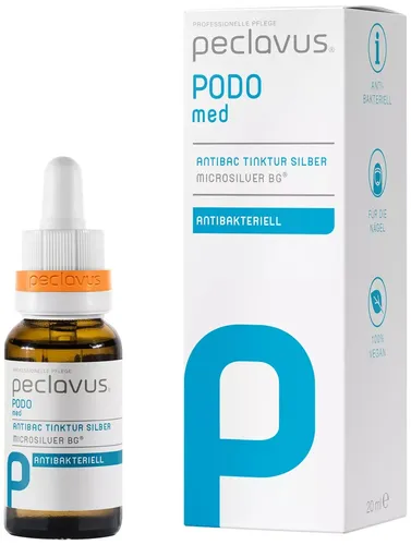 PECLAVUS PODOmed AntiBAC Tinktur Silber 20ml - Antibakterielle Fußtinktur mit Silber, ideal zur Bekämpfung von Fußpilz und zur antiseptischen Pflege. Perfekt für gesunde Füße und zur Vorbeugung.