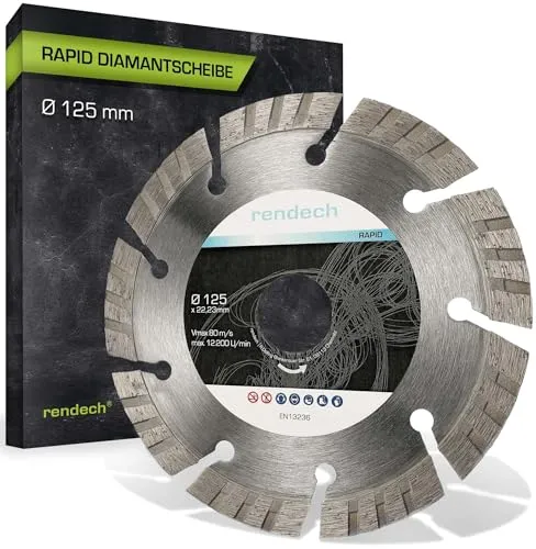Rapid Diamantscheibe 125mm für Granit, Beton, Stein, Stahlbeton uvm. - Diamanttrennscheibe mit höchster Schneidleistung | rendech® Markenqualität