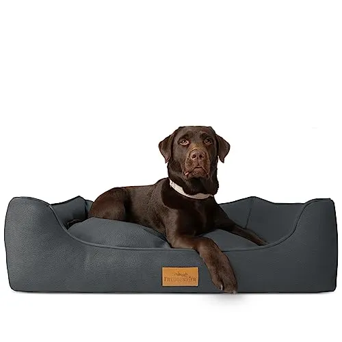 FREUDENTIER Hundebett orthopädisch - Ergonomisches Kunstleder Sofa für Hunde - Orthopädisches Hundebett mit druckentlastendem Memory Foam, waschbar und Oeko® TEX zertifiziert - ideal für kleine bis große Hunde.
