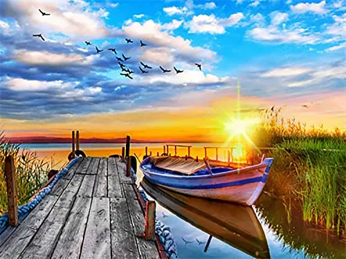 Pracht Creatives Hobby Diamond Painting Set, Bild mit Motiv Steg im Sonnenuntergang und Zubehör, Größe ca. 44 x 33 cm, Bastelset zum Malen mit Glitzersteinchen für Kinder ab 5 Jahren