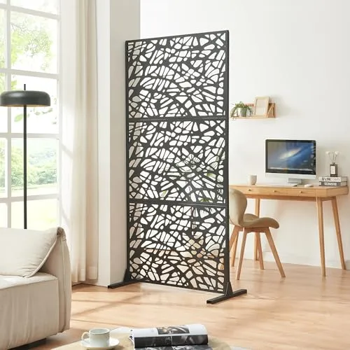 casa.pro Paravent Poskind - Freistehender Raumteiler in Schwarz - Paravents & Raumteiler: Eleganter Raumtrenner aus verzinktem Stahl mit gelaserten Ausschnitten für ein harmonisches Lichtspiel – ideal für Wohnzimmer und Büros.