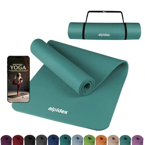 ALPIDEX Yogamatte 183 x 60 x 0.8 cm Phthalatfreie Fitness Matte E-Book Tragegurt rutschfest Gymnastik Turnen Pilates Sport Physio HIIT Yoga Trainingsmatte Isomatte Hautfreundlich, Turquoise