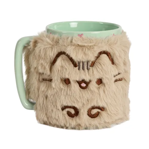 Pusheen Tasse mit Plüschüberzug – The Cat – 440 ml – Braun/Grün – Neu