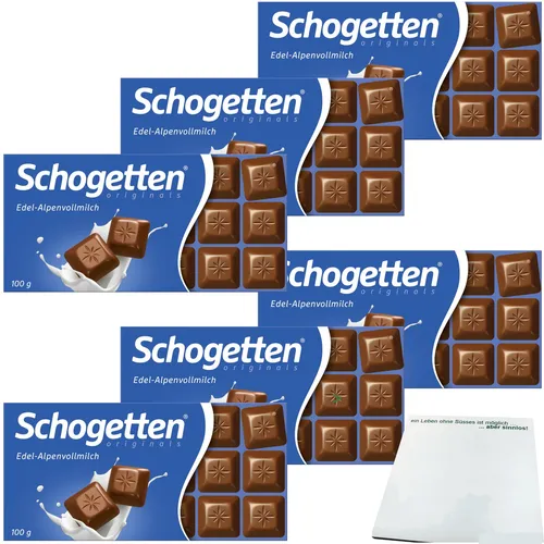 Schogetten Edel-Alpenvollmilch Schokolade 6er Pack 6x100g Packung usy Block
