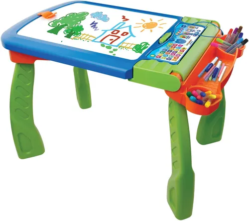Vtech® Standtafel 3in1 - Leuchtende Lerntafel für kreative Kinder - Spielmöbel für Kinder ab 3 Jahren, mit abnehmbaren Beinen und 6 Schablonenkarten für kreatives Lernen und Malen.