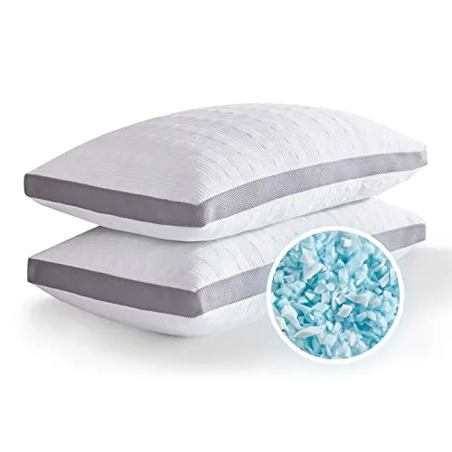Meoflaw Kühlkissen Queen-Size-Set, geschreddertes Memory-Schaum-Bettkissen zum Schlafen, Queen-Kissen für Rücken- und Seitenschläfer, verstellbar, 2 Kissen, Queen-Size-Größe mit waschbarem Bezug