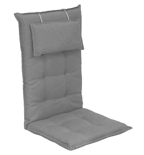 elGiga Sun Garden Hochlehner-Auflage 1-Stück Inco Hellgrau - Polster für Stühle & Sessel, bietet hervorragenden Sitzkomfort mit abnehmbarem Kopfpolster, pflegeleicht und langlebig für Garten, Terrasse oder Balkon.