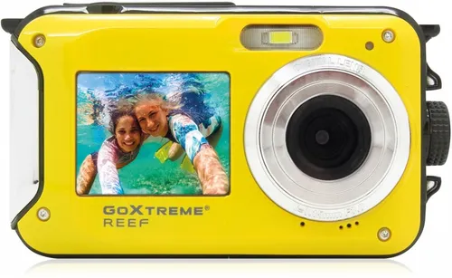 Easypix GoXtreme Reef yellow - Hochwertige Unterwasserkamera mit Anti-Shake, Gesichtserkennung und Selbstauslöser für perfekte Action-Aufnahmen