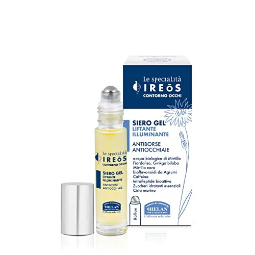 Helan, IREOS – Augenkontur Augenringe Lifting-Effekt, Augenkontur-Serum und entleerende Taschen in Gel-Formel mit Frischer Roll-On aus Stahl – Hautpflegeprodukt mit Anti-Aging-Effekt mit Koffein, 10