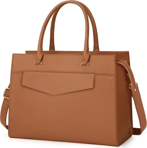 Große Laptoptasche Damen Umhängetasche aus PU Leder 15.6 Zoll