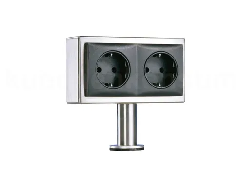 Thebo 17006 Aufbausteckdose 2 fach waagerecht - Mehrfachsteckdose aus Edelstahl, mit 1,5 m langem Anschlusskabel für flexible Nutzung und einfache Installation.