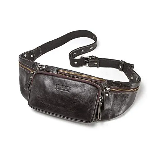 FANDARE Gürteltasche Bauchtasche Brusttasche Herren Sling Bag wasserdichte Geeignet Hüfttasche Junge Umhängetasche Leder für Joggen Wandern Radfahren Reisen Braun