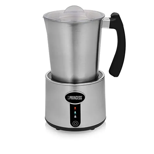 Princess 243005 Milchaufschäumer Silber 650 W - Milchaufschäumer für perfekten Schaum oder heiße Milch auf Knopfdruck, mit 500 ml Fassungsvermögen und 650 W Leistung – ideal für Kaffee-Liebhaber!