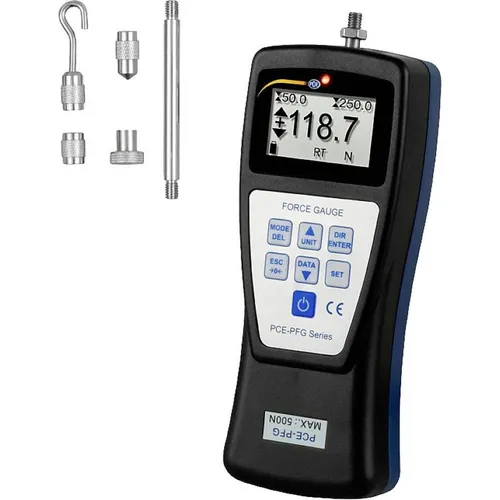 Kraftmessgerät PCE-PFG 500 - Handliches digitales Kraftmessgerät für Zug- und Druckkräfte mit 500 Hz Abtastrate, USB-Datenübertragung und bis zu 36 Stunden Akkulaufzeit. Ideal für präzise Messungen in der Messtechnik.