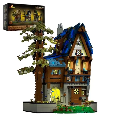 JMBricklayer Medieval Magic House Lighting Building Set 30123 – Retro-LED-Licht-Konstruktionshaus-Baumodell-Set, Sammler-Ausstellungshaus, Ideas Geschenk für Erwachsene und Jugendliche (2095+ Teile)