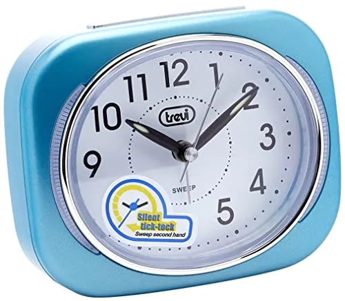 Trevi Retro Nachttisch/Reise Wecker mit LED-Hintergrundbeleuchtung und lautlosem Sweep-Sekundenzeiger, Plastic-p, Plastik, blau, 10x3.6x8 cm