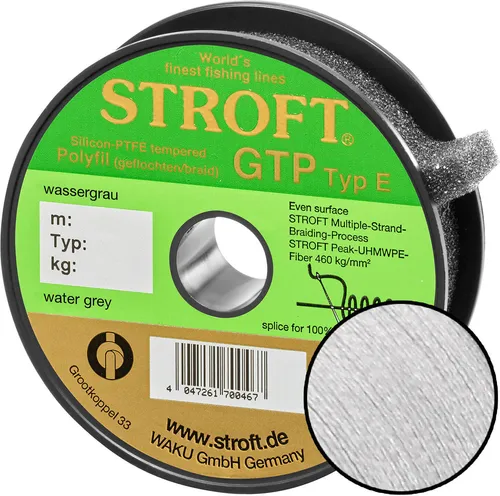 WAKU Stroft GTP Typ E geflochtene Angelschnur 150m - Hochbelastbare geflochtene Angelschnur mit 15 kg Tragkraft, ideal für anspruchsvolle Angelbedingungen in Wassergrau.