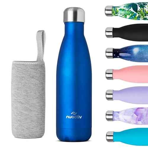 Nuactiv Edelstahl Trinkflasche 500ml – Leichte Isolierflasche Hält 24h Kalt & 12h Heiß – Auslaufsicher Doppelwandig BPA-Frei und Haltbar, Perfekt für Reise, Outdoor, Schule, Sport, Fitness & Alltag