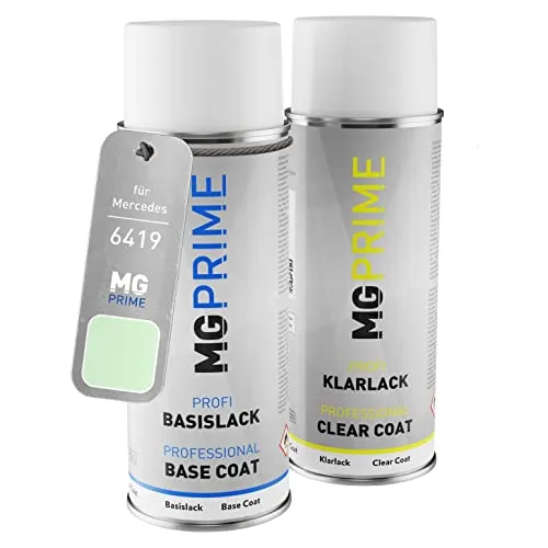 MG PRIME Autolack Sprühdosen Set für Mercedes 6419 Weissgrün Basislack Klarlack Spraydose 400ml