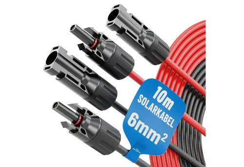 ABSINA 2X Solarkabel 6mm2 10m - UV-beständiges PV Kabel für effiziente Energieübertragung - Elektrische Leitungen: Dieses Solarkabel bietet hervorragende Leitfähigkeit und ist ideal für Photovoltaikanlagen – perfekt für den Einsatz im Freien bei extremen Temperaturen.