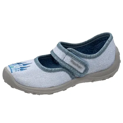 Fischer Kinder Hausschuh Mädchen Mary Jane Ballerina Prinzessin Schloss 642370, Blau, Größe:35 EU - Hausschuhe für Mädchen mit Klettverschluss, bequemes Obermaterial und rutschfeste Laufsohle für sicheren Halt beim Spielen und Toben.