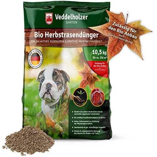 Veddelholzer Garten Bio Herbstrasendünger - Rasendünger für frostbeständigen Rasen mit Langzeit-Wirkung, ideal zur Überwinterung und Förderung eines gesunden Rasens.