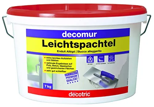Decotric Leichtspachtel Decomur Weiß 7 kg - Ideale Spachtelmasse für glatte Oberflächen - Eisenwaren Spachtelmasse, leicht zu verarbeiten und schnell trocknend für perfekte Ergebnisse.