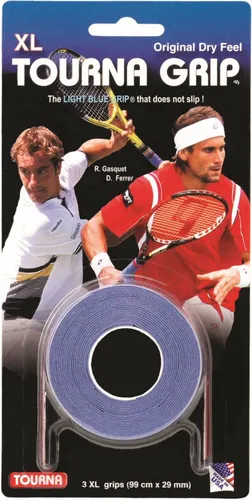 Tourna Overgrip Grip XL 0.45mm blau 3er - Hochwertige Griffbänder für Tennis mit trockenem Griffgefühl. Ideal für Spieler, die Kontrolle und Komfort suchen. Verpackung mit 3 Stück.