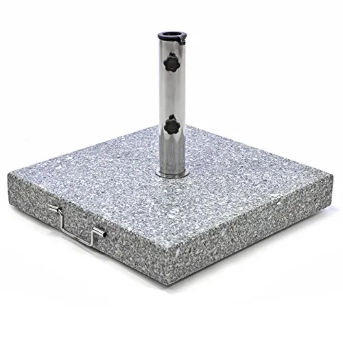 Nexos Trading Sonnenschirmständer Granit eckig grau mit Griff Rollen Reduzierhülsen, Edelstahlrohr poliert 50 x 50 cm 50 kg Für Schirme bis 4 m