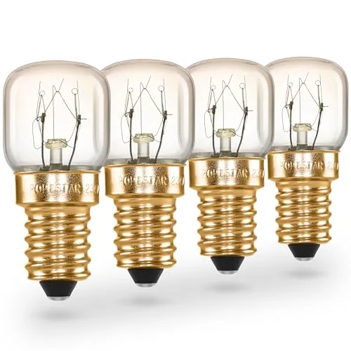 POPPSTAR Backofenlampe E14 40W hitzebeständig bis 300 Grad (2700K warmweiß, 430lm, 45x75mm), 4er-Pack