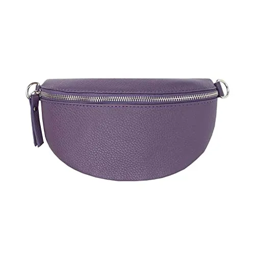 Made in Italy OBC Damen Leder Tasche - Violett Gürteltasche & Crossbody - Mode-Hüfttaschen: Stilvolle italienische Ledertasche mit verstellbarem Gurt, ideal für Freizeit und Ausgehen. Multifunktional als Gürteltasche oder Crossbody tragbar.