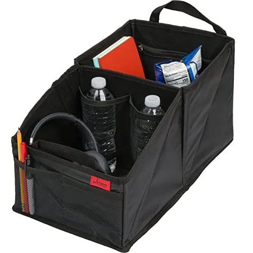 Lusso Gear Rücksitz-Organizer für Vorder- und Rücksitze – schwarzes Oxford – 9 Fächer & Getränkehalter für Reisen und Roadtrip-Essentials für Kinder