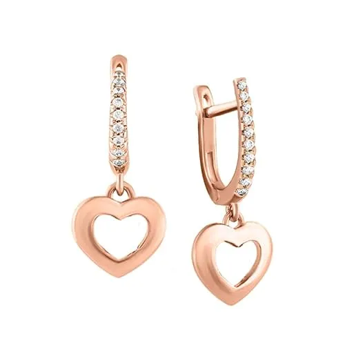 Golders Herz Ohrhänger 585 Rotgold mit Zirkonia, Ohrringe Echtgold, Damenschmuck