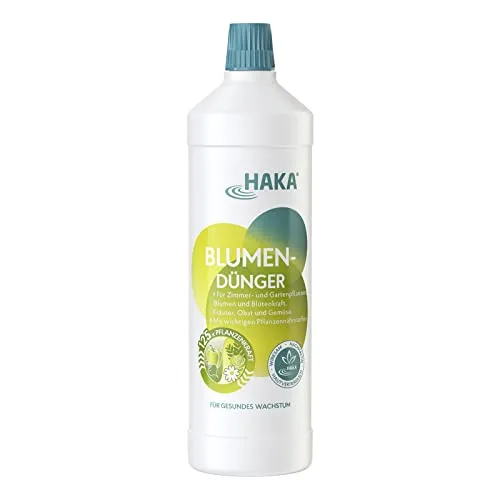 HAKA Blumendünger flüssig, 1L, stärkt Pflanzenwachstum & Blütenbildung, Universal Flüssigdünger für Zimmer-, Balkon- & Gartenpflanzen, für Obst & Gemüse, vegan, ohne Phosphat, umweltfreundlich