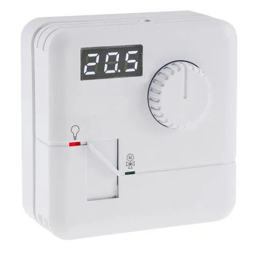 Raumthermostat mit LED-Display und Schalter, 230V, 1 Wechsler Relais, reinweiß