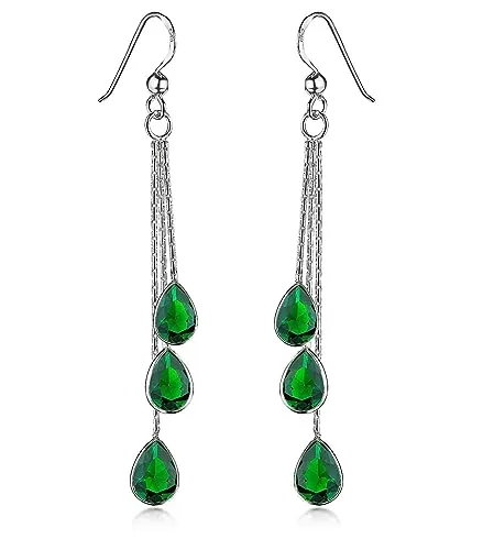 Materia Tropfen Ohrhänger Damen mit Zirkonia in Grün - Ohrhänger aus 925 Sterling Silber, mit funkelnden Zirkonia Steinen in Tropfenform, ideal für elegante Anlässe.