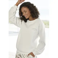 Sweatshirt LASCANA, Damen, Gr. 40/42, beige (creme), Sweatware, Obermaterial: 60% Baumwolle, 40% Polyester, bestickt, unifarben, bequem hüftlang, Rundhals, Rippbündchen, Sweatshirts Sweatshirt, mit weiten Ärmeln, Loungewear