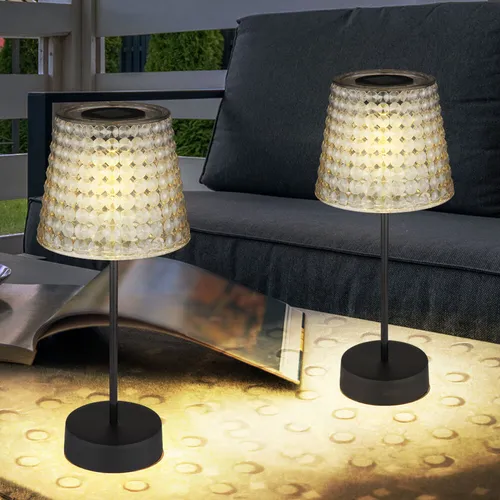 Außenlampe Tischleuchte Solarlampe LED Gartenleuchte rauch Kristallleuchte 2x